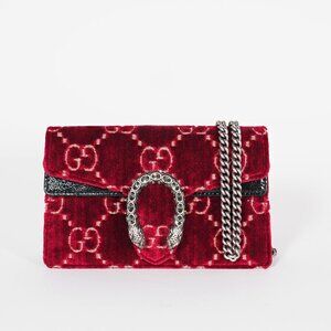 Gucci GG Red Velvet Super Mini Dionysus Chain Shoulder Bag